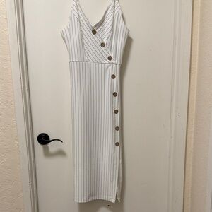 Elegant White Striped Button-Down Dress